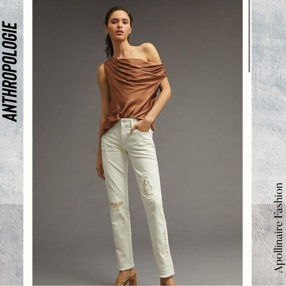 ANTHROPOLOGIE BY PILCRO MID RISE SLIM BOYFRIEND JEANS METALLIC WASH NWT SIZE 33 - Picture 4 of 10